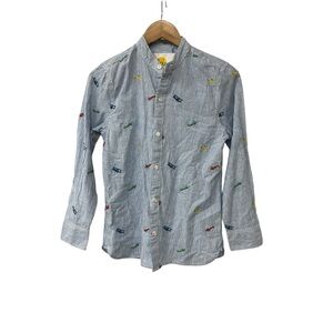 NWT Boden Kids Girls Boys Planes Airplane Stripe Embroidered Button Down Shirt